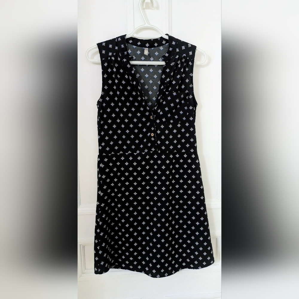 Pentagone Black Mini Dress with White Diamond Print